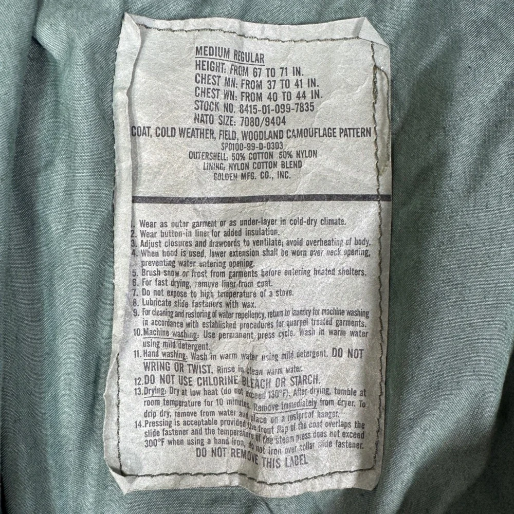Vintage US Army M65 Field Jacket Mens M Woodland Camo Cold weather 90s & Liner